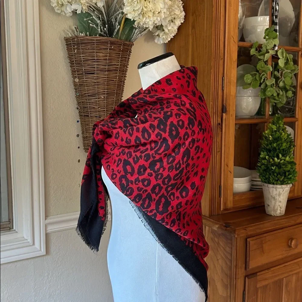 Red and Black Leopard Print Scarf